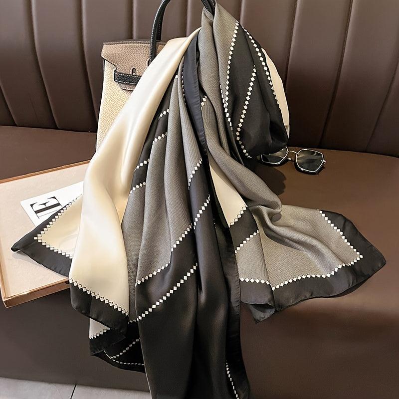 Satin Geometric Chain Print Grey Block Scarf