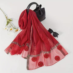 Beaded Sunflower Shawl Lightweight Yarn Scarf Solid Sunscreen Shawl
