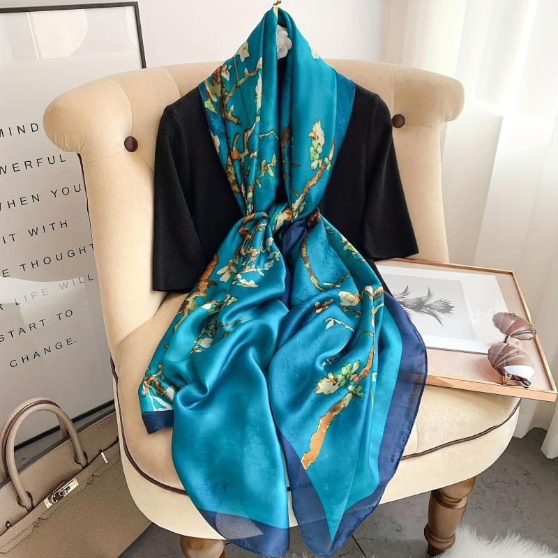 Vintage Branch Print Scarf Solid Shawl Spring & Summer Head Wrap Scarves
