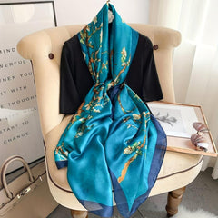 Vintage Branch Print Scarf Solid Shawl Spring & Summer Head Wrap Scarves