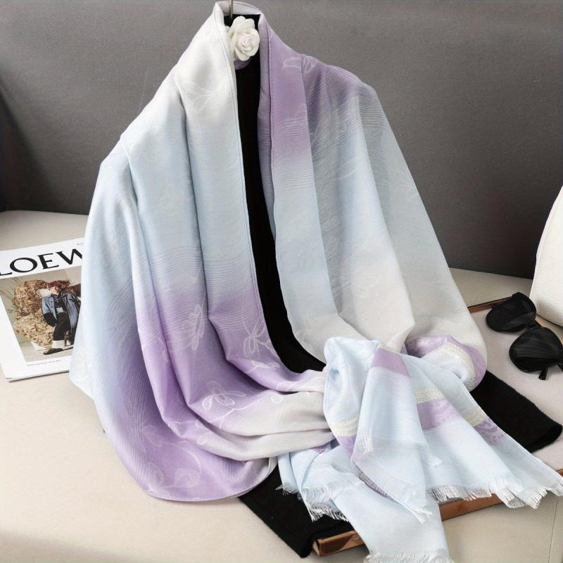 Vintage Flower Jacquard Scarf Gradient Tassel Shawl Classic Windproof Head Wraps