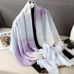 Vintage Flower Jacquard Scarf Gradient Tassel Shawl Classic Windproof Head Wraps