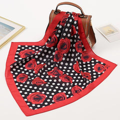 Polka Dot Rose Print Bandana Red Square Scarf Necke...