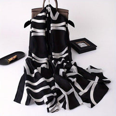 Stripe Print Solid Scarf Classic Geometric Pattern Shawl