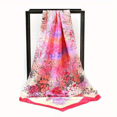 Classic Flower Print Shawl Silk Square Scarf for Women