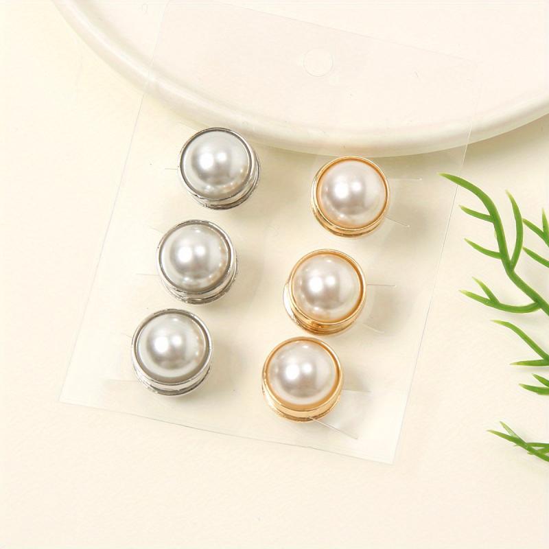 6pcs Faux Pearl Magnet Buckle Scarf Clips Casual Shawl Clips Hijab Pin