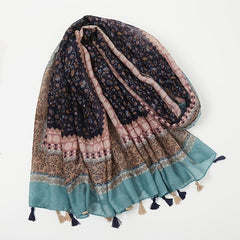 Ethnic Print Tassel Turban Scarf Retro Warm Shawl