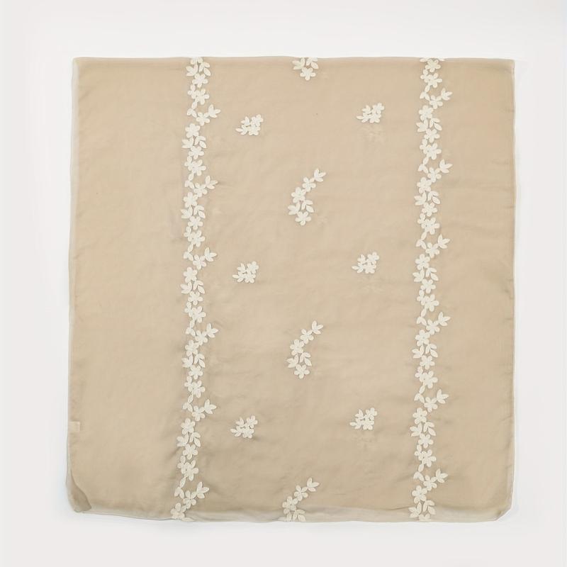 Beige Flower Embroidery Scarf Hijab Shawl Windproof Head Wraps Bandana