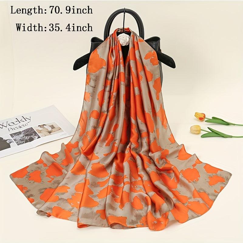 Orange Camo Floral Print Silk Scarf Head Wrap Beach Towel