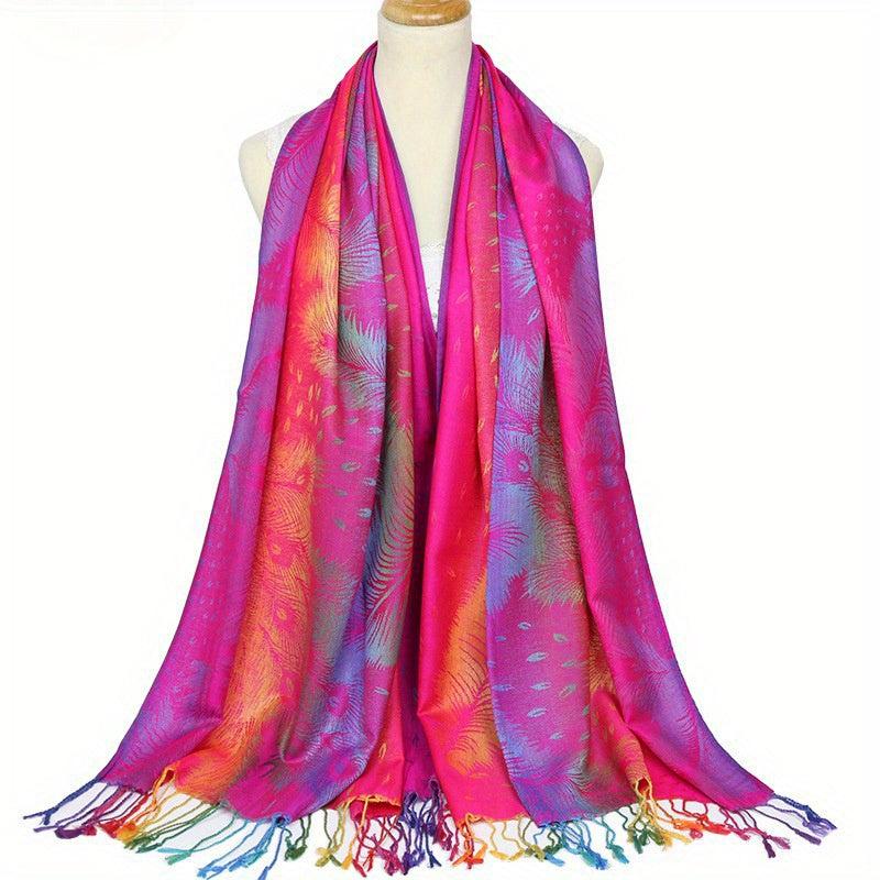 Peacock Feather Jacquard Large Scarf Gradient Tassel Shawl Windproof Beach Towel