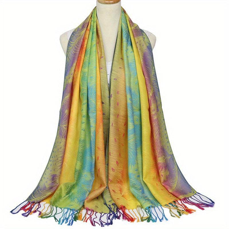 Peacock Feather Jacquard Large Scarf Gradient Tassel Shawl Windproof Beach Towel