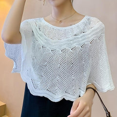 Lace Knitted Shawl Spring & Summer Hollow Wrap Windproof Cape