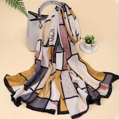 Stylish Block Scarf Casual Shawl Classic Windproof Warm Head Wrap