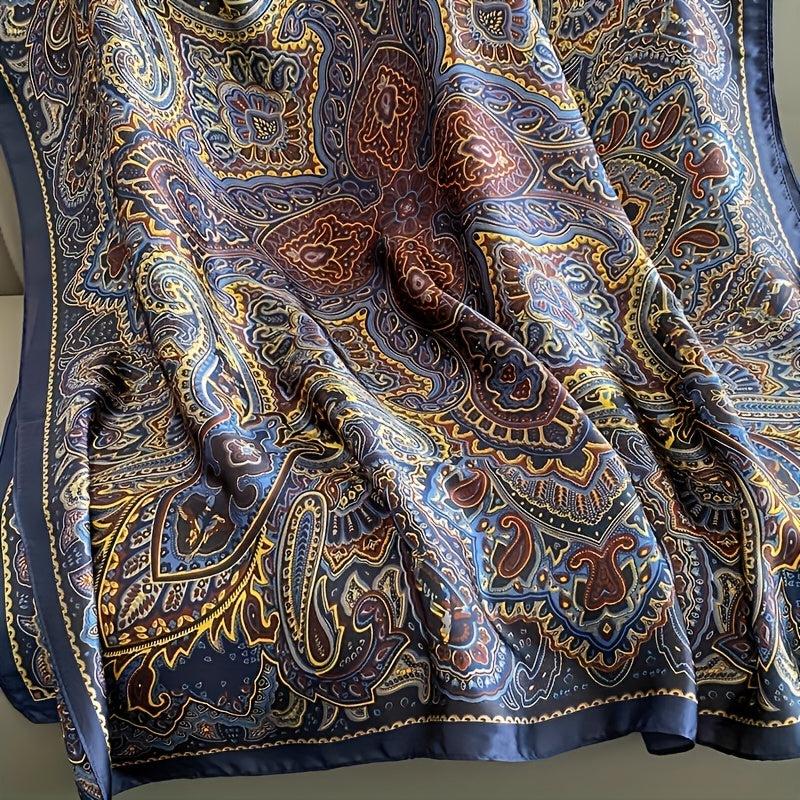 Vintage Satin Paisley Print Scarf Silk Head Wrap