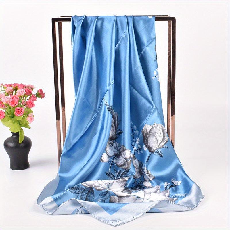 Retro Floral Print Silk Square Scarf Shawl Bandana Neckerchief