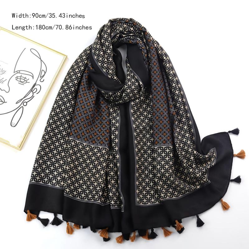 Vintage Plaid Tassel Scarf Shawl Mid Length Wrap 89x180cm