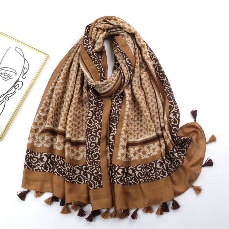 Vintage Plaid Tassel Scarf Shawl Mid Length Wrap 89x180cm