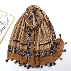 Vintage Plaid Tassel Scarf Shawl Mid Length Wrap 89x180cm