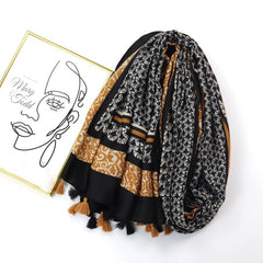 Vintage Plaid Tassel Scarf Shawl Mid Length Wrap 89x180cm