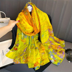 Flower Leaf Print Chiffon Scarf Soft Shawl Thin Breathable Large Head Wraps