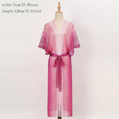 Sexy Hollow Out Shawl Long Tassel Gradient Bikini Cover Up Lace Up