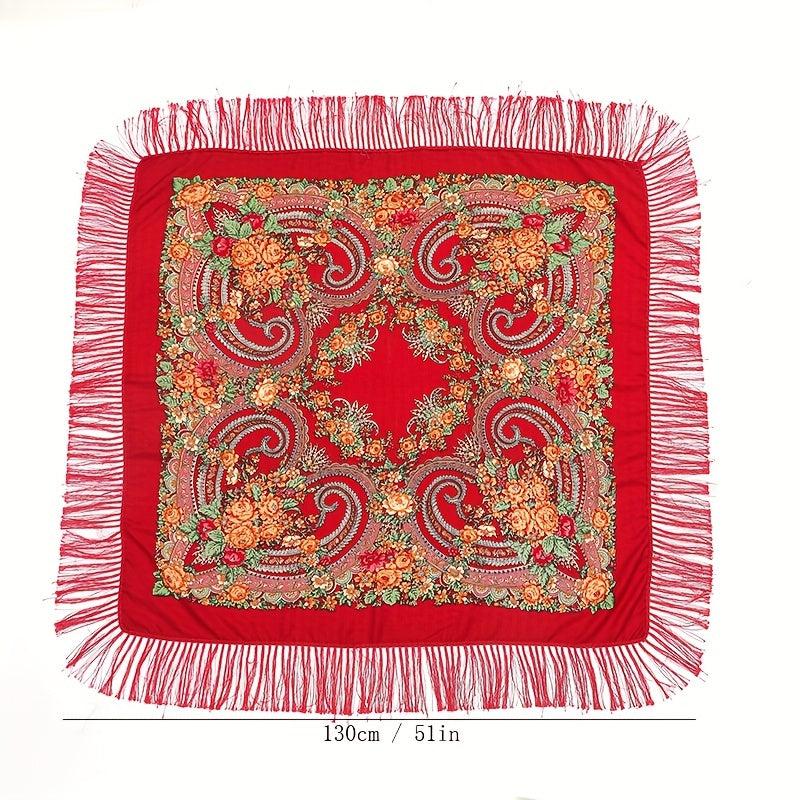 Boho Flower Print Square Scarf Vintage Bandana Warm Wrap