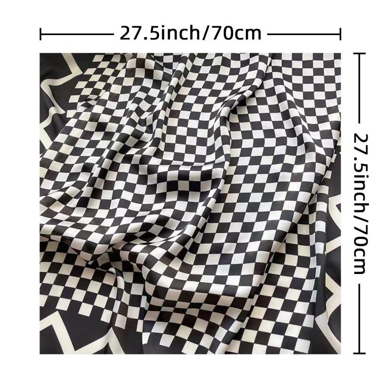 Plaid Print Square Scarf Neckerchief Bandana Silk Head Wrap Hair Accessory