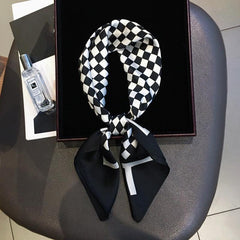 Plaid Print Square Scarf Neckerchief Bandana Silk Head Wrap Hair Accessory