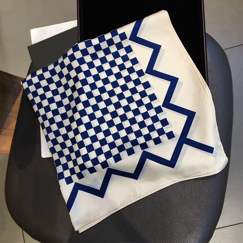 Plaid Print Square Scarf Neckerchief Bandana Silk Head Wrap Hair Accessory