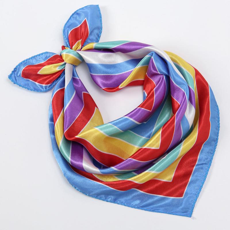 Colorful Stripe Satin Scarf Square Neckerchief Hair Wrap