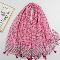 Boho Green Floral Tassel Scarf Shawl for Women