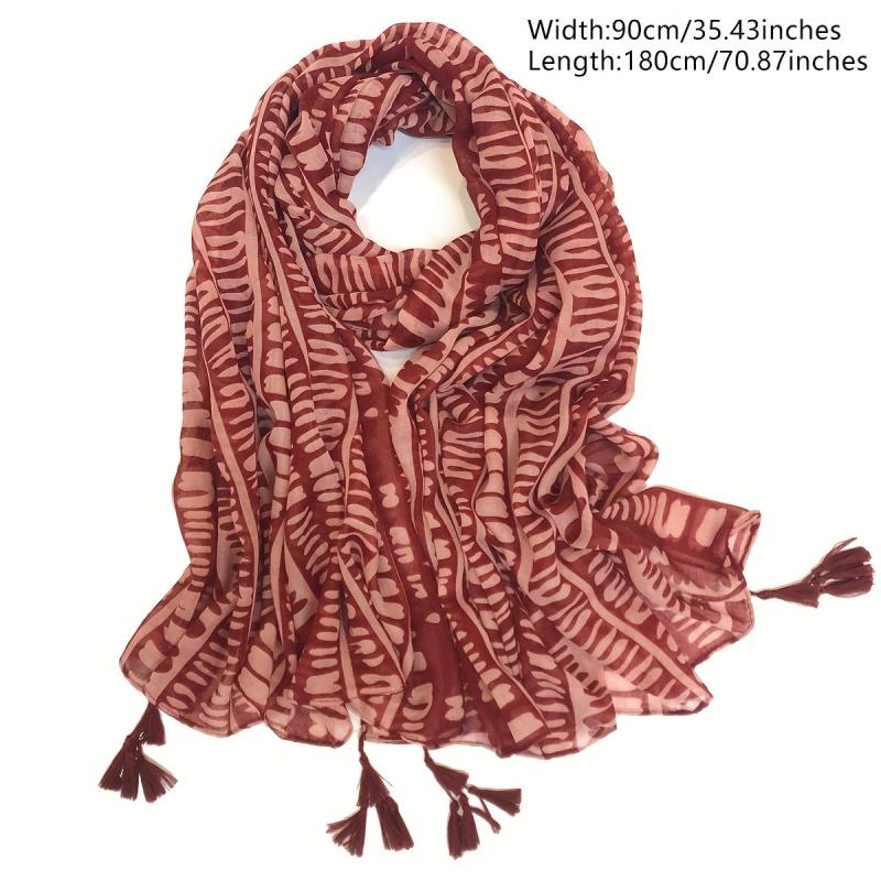 Thin Breathable Tassel Scarf Print Windproof Sunproof Shawl