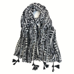 Thin Breathable Tassel Scarf Print Windproof Sunproof Shawl