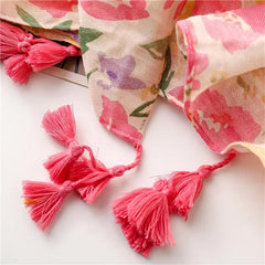 Red Flower Leaf Print Scarf Breathable Shawl for Women