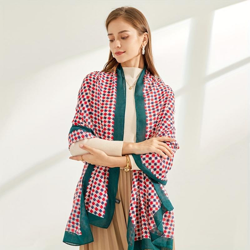 Geometric Floral Print Scarf Warm Shawl Outdoor Windproof Head Wrap