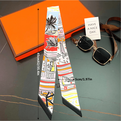 Colorful Graffiti Print Skinny Scarf Long Ribbon Neckerchief Satin