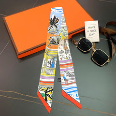 Colorful Graffiti Print Skinny Scarf Long Ribbon Neckerchief Satin