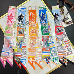 Colorful Graffiti Print Skinny Scarf Long Ribbon Neckerchief Satin