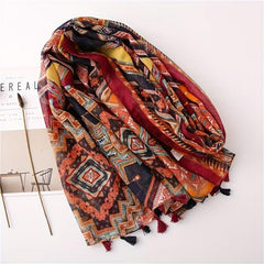 Boho Colorful Fringed Scarf Geometric Printed Sunscreen Shawl