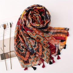 Boho Colorful Fringed Scarf Geometric Printed Sunscreen Shawl