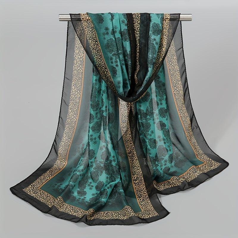 Vintage Chiffon Scarf Boho Floral Print Silk Shawl Outdoor Sunscreen Windproof