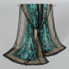 Vintage Chiffon Scarf Boho Floral Print Silk Shawl Outdoor Sunscreen Windproof
