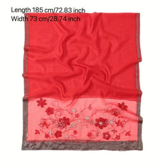 Flower Embroidered Silk Shawl Scarf Wrap Head Wrap
