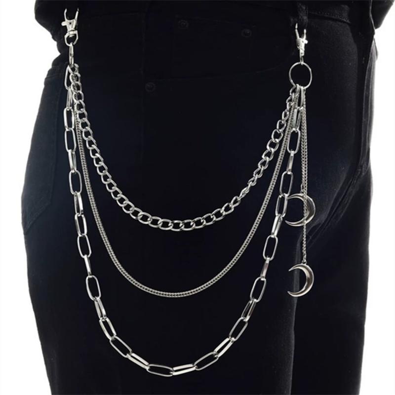 Punk Steel Keychains Chain Moon Star Rivets Skull Accessories