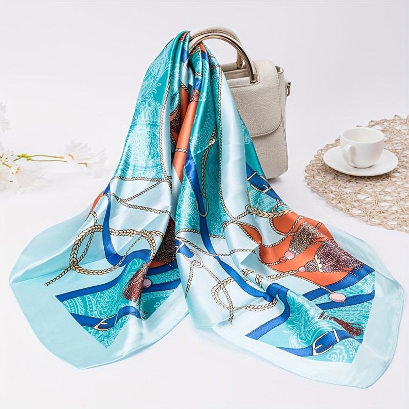 89 99cm Boho Large Square Scarf Satin Head Scarf Neck Sunshade Bandana Wraps