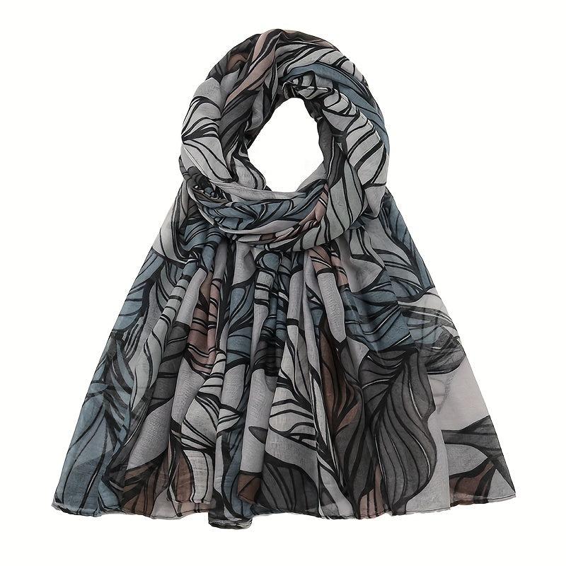 Vintage Leaf Print Voile Scarf Boho Shawl Sunscreen Head Wrap