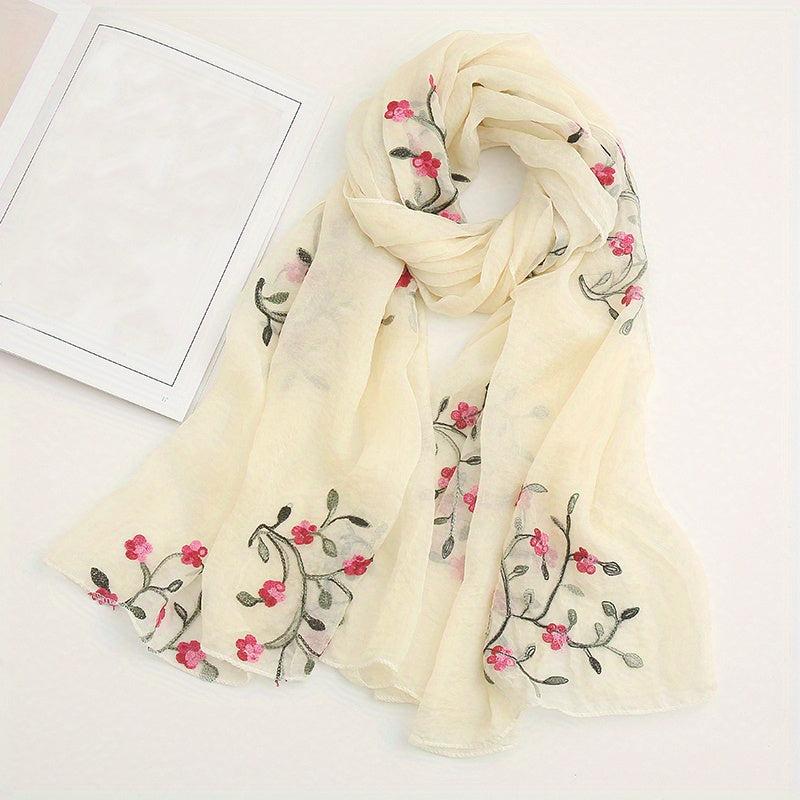 Peach Blossom Embroidered Scarf Windproof Sun Proof