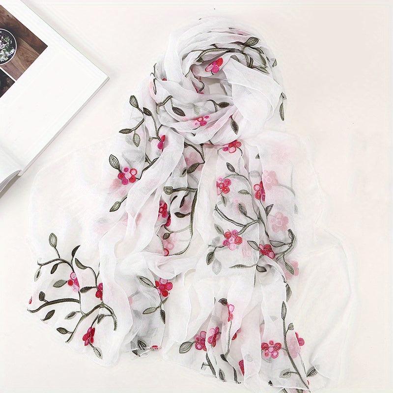 Peach Blossom Embroidered Scarf Windproof Sun Proof