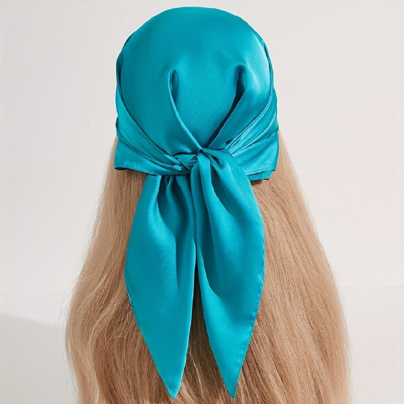 Solid Satin Bandana Silk Square Scarf Head Wrap Hair Accessories