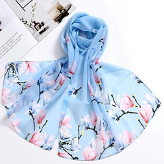 Flower Print Satin Scarf Silk Shawl Women Casual Windproof Wraps